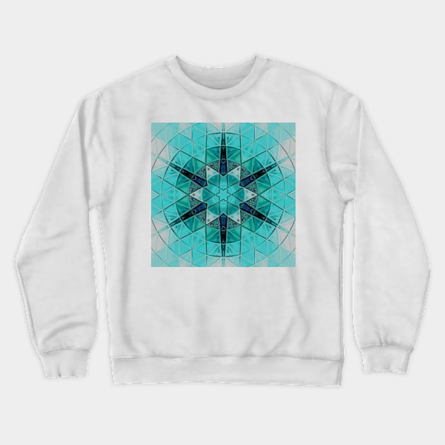 Mosaic Mandala Flower Blue and White Crewneck Sweatshirt by WormholeOrbital